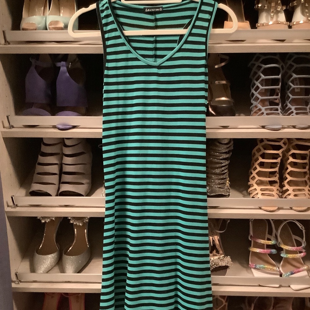 Estimate Couture Aqua and Black Sleeveless Tank Dress with high low bottom